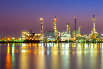 Cerilon Oil refinery factory at sunrise, Bangkok Thailand